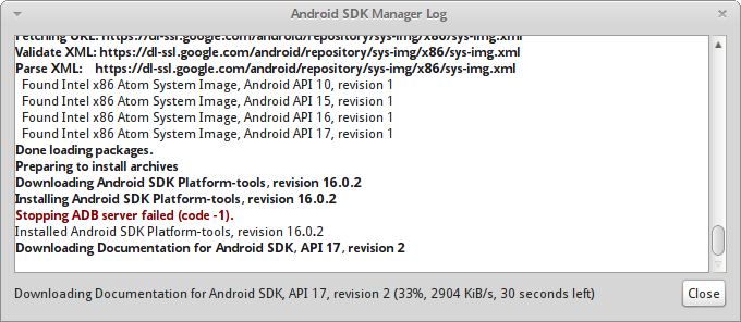 Android SDK Manager Log Image