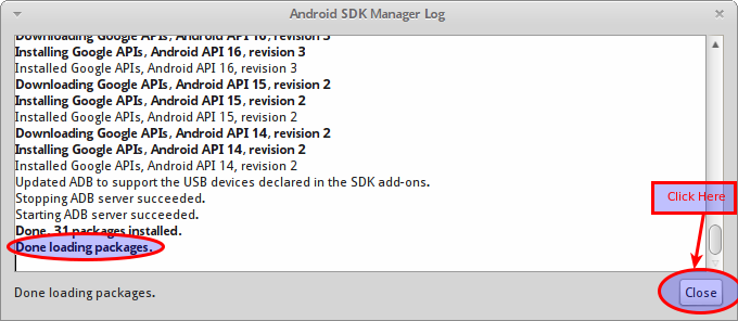 Android SDK Manager Log Image